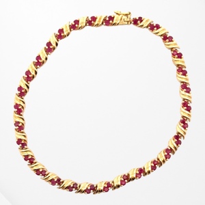 14K Yellow Gold 7.5 in Syn. Ruby Tennis Bracelet