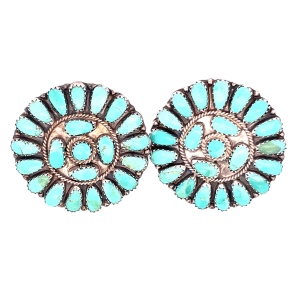 LMB Signed Native American  Turquoise Cluster Earrings