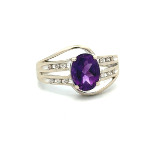 14K White Gold Amethyst Gemstone Ring SZ:7