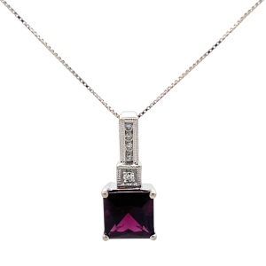 14K White Gold 18 in. Red Gemstone & Diamond Necklace
