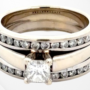 14K White Gold 1.0CTW Princess Diamond Bridal Set - Size 6
