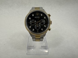 Bulova Men's Watch 98D172 Quartz Chronograph Diamond Accent Black Dial Two Tone