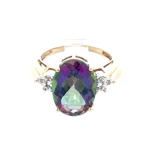 10K White Gold Mystic Topaz Gemstone Ring