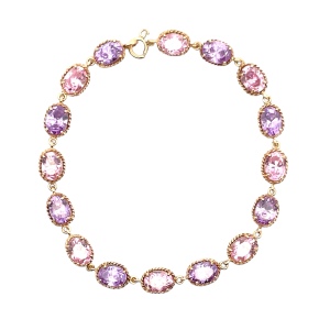 7.5" Synthetic Pink and Purple Gemstone Gold Bracelet 10k Yellow Gold 9.8g