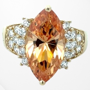 10K Yellow Gold Synthetic Morganite/CZ Fashion Ring