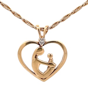 14K Yellow Gold 18 in. Mother & Child Heart Necklace