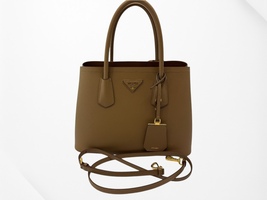Prada Double Saffiano Leather Camel Shoulder Bag