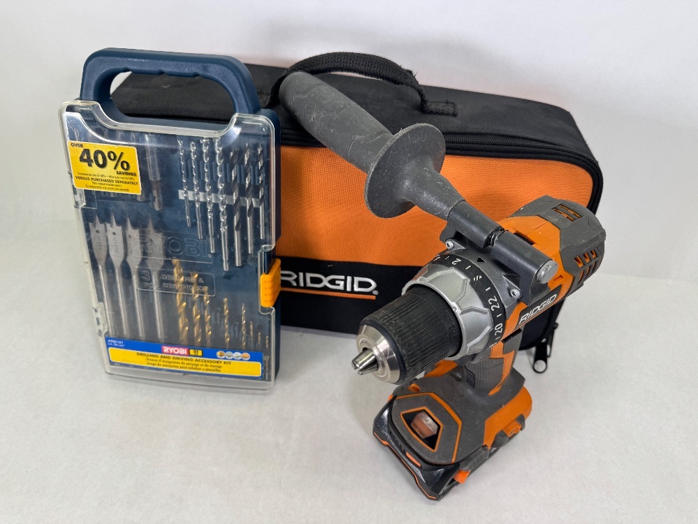 Ridgid Tools R86008 18V Cordless Drill, Battery, Drill Bits (NO CHARGER ...
