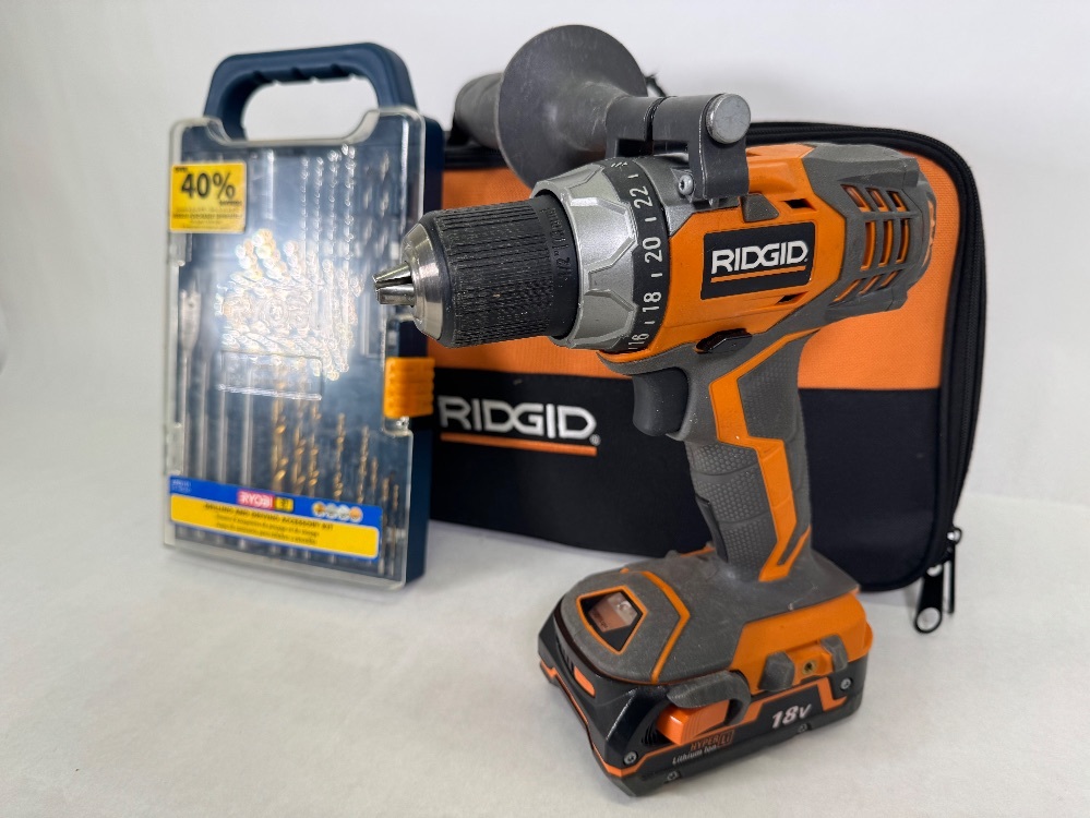Ridgid Tools R86008 18V Cordless Drill, Battery, Drill Bits (NO CHARGER ...