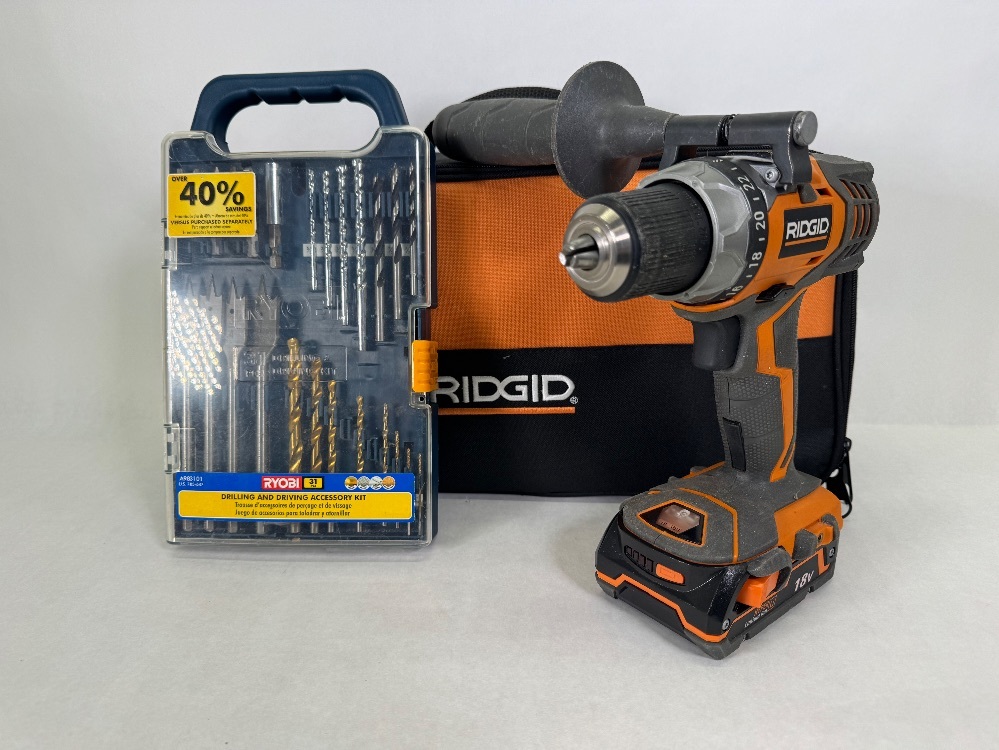 Ridgid Tools R86008 18V Cordless Drill, Battery, Drill Bits (NO CHARGER ...