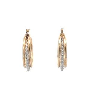 14K Gold Two-Tone Cable Hoop Earrings
