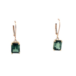 14K Yellow Gold Synthetic Green Sapphire Lever-Back Earrings