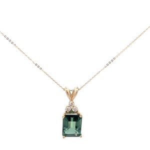 14K Yellow Gold Green Sapphire & Diamond Necklace