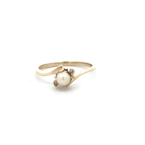 Ladies 10K Yellow Gold 4mm Pearl Gemstone Ring SZ:5.5