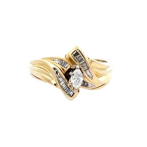 14K Yellow Gold 1/4CTW Marquise & Baguette Diamond Bridal Set SZ:6.5