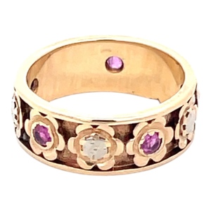 14K Tri-Color Gold Ruby Accented Pinky Ring