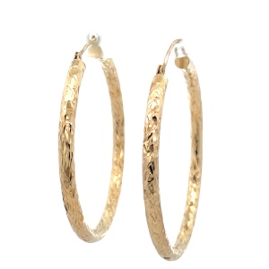 14K Yellow Gold 1-1/2 in. Textured Hoop Earrings