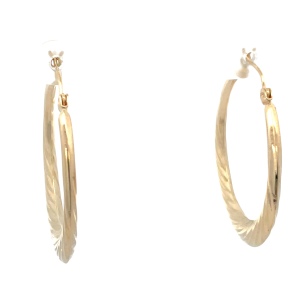 14K Yellow Gold 1-1/4 in Swirl Hoop Earrings