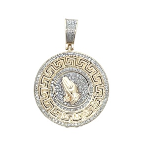 10K Yellow Gold  .35CTW Diamond Pave` Praying Hands Pendant