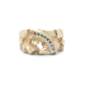 Gents 14K Yellow Gold 1/10 CTW Diamond Nugget Cocktail Ring SZ:10
