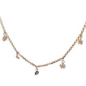 14K Yellow Gold 19 in. Rolo Link Chain With Charms