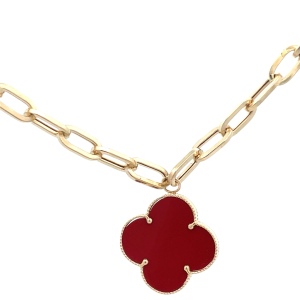 14K Yellow Gold 18 in. Paperclip Link Chain With Clover Quatrefoil