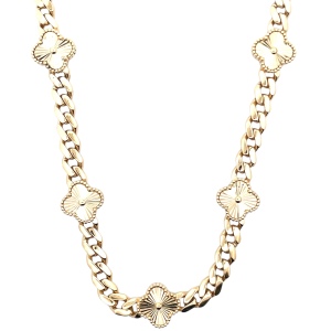 14K Yellow Gold 18 in. Cuban Link Chain With Quatrefoil Stations