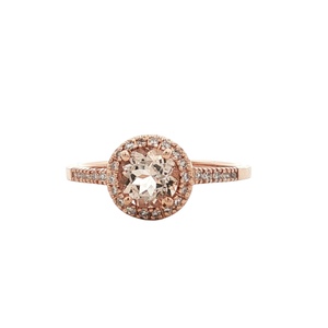 Ladies 14K Rose Gold Diamond Halo & Morganite Gemstone Ring SZ:7