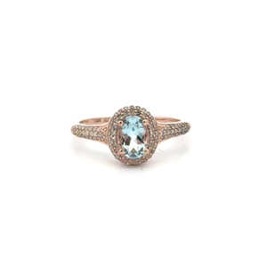 Ladies 14K Rose Gold .25CTW Diamond & Aquamarine Gemstone Ring SZ:7