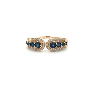 Ladies 14K Rose Gold Synthetic Blue Sapphire & Diamond Fashion Ring SZ:7