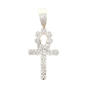 10K Yellow Gold 3" 2.0CTW Diamond Ankh Pendant 15.9g