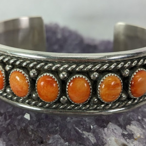 Navajo C. Charley Orange Jasper Cuff Bracelet 