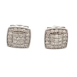Sterling Silver 925 1.0CTW Diamond Cluster Earrings