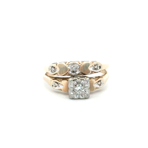 Ladies Vintage 10K Yellow Gold 1/10CTW Diamond Wedding Set SZ:7