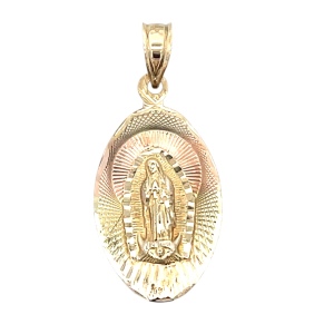 14K Yellow Gold  Holy Mary Oval Pendant