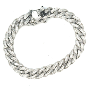 925 Sterling Silver CZ Encrusted 8 in. Cuban Link Bracelet 56.3g