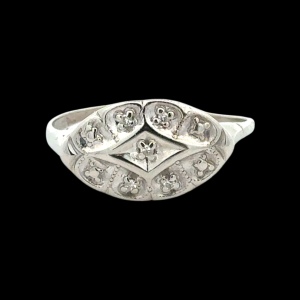 Vintage Ladies 10K White gold Mine-Cut Diamond Cocktail Ring SZ:7