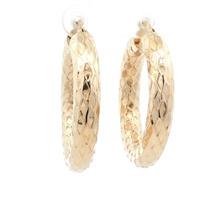 10K Yellow Gold 1-1/2 in. Diamond-Cut Textured Hoop Earrings 7.0g