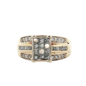 Ladies 14K Yellow Gold 52-Diamond 1.0CTW Mixed Cut Cluster Ring SZ:9, 7.4g