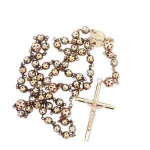 10K Tri-Color Gold Beaded Rosary With Crucifix 16.9g