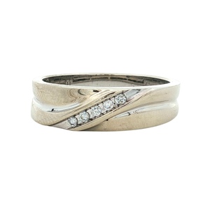 Gents 10K White Gold 5-Diamond .15CTW Wedding Band SZ:10