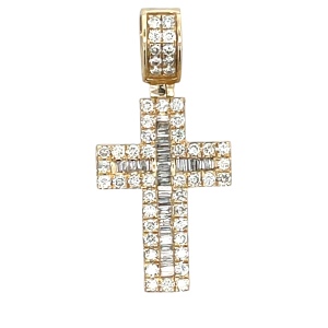14K Yellow Gold CZ Cross Pendant