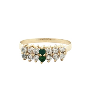 Ladies 14K Yellow Gold Emerald & Cubic Zirconia Gemstone Ring SZ:9.5