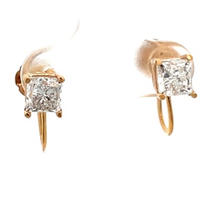 14K Yellow Gold 1-1/2CTW Princess Diamond Earrings