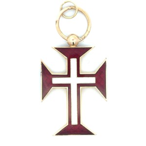 18K Yellow Gold 2 in. Red & White Enamel Cross Pendant