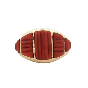 14K Yellow Gold Red Jade Cocktail Ring SZ:7.5