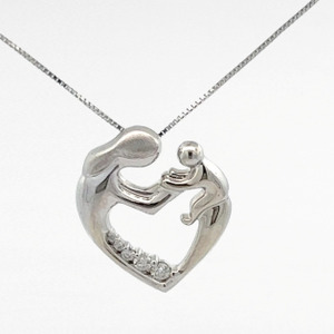 10K White Gold 18 in. 5-Diamond Mother & Child Necklace 2.7g