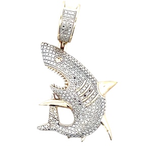 10K Yellow Gold 1/2 CTW Diamond Shark Pendant