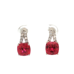 14K White Gold Red & Clear Crystal Earrings 3.2g
