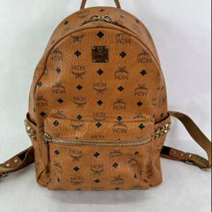 MCM Stark Side Stud Visetos Medium Backpack Cognac 